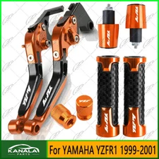 CNC Handle Grips Cap Brake Clutch Levers Set ORANGE For YAMAHA YZFR1 1999-2001