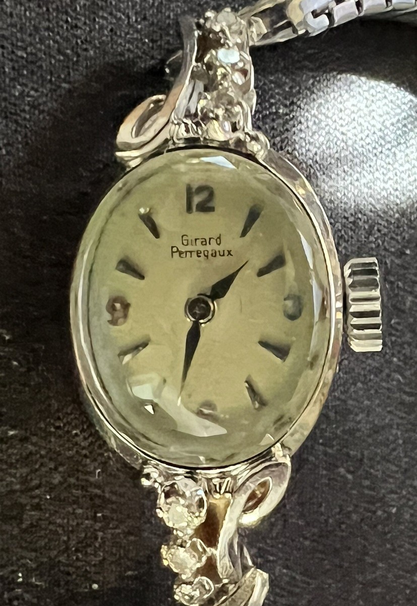 Girard Perregaux Vintage 14k Solid White Gold & 6 Diamonds  display picture 1