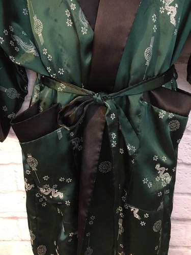 Dragon Kimono Robe Double-sided Green Black Embroidered Large Unisex - Picture 4 of 10