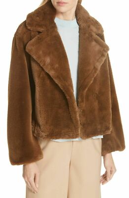 New Vince Brown Plush Faux-Fur Coat Sz XS M UK