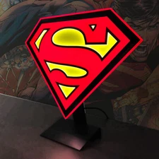 Superman Symbol Illuminated Table Lamp Or Mountable Wall Art With Dimmer Multi-