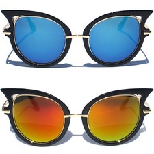Oversize Cat Eye Frame Style Sunglasses Women's Pointed Retro Mirror Lens