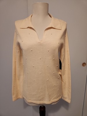 Jones New York  Wool Angor Cream Pearl Crew Sweater Size P