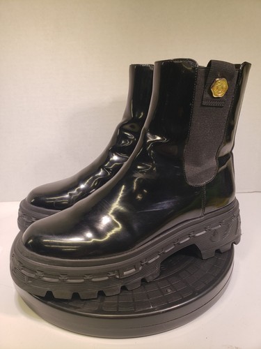 NWT Womens Karl Lagerfeld "Londyn Chelsea" Black Patent Leather/Rubber Boots 10M