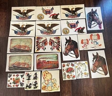 Vintage Meyercord Iron On Lot (-Eagle-Boats-Indian-Horse-Teddy Bear-Animals) Lot