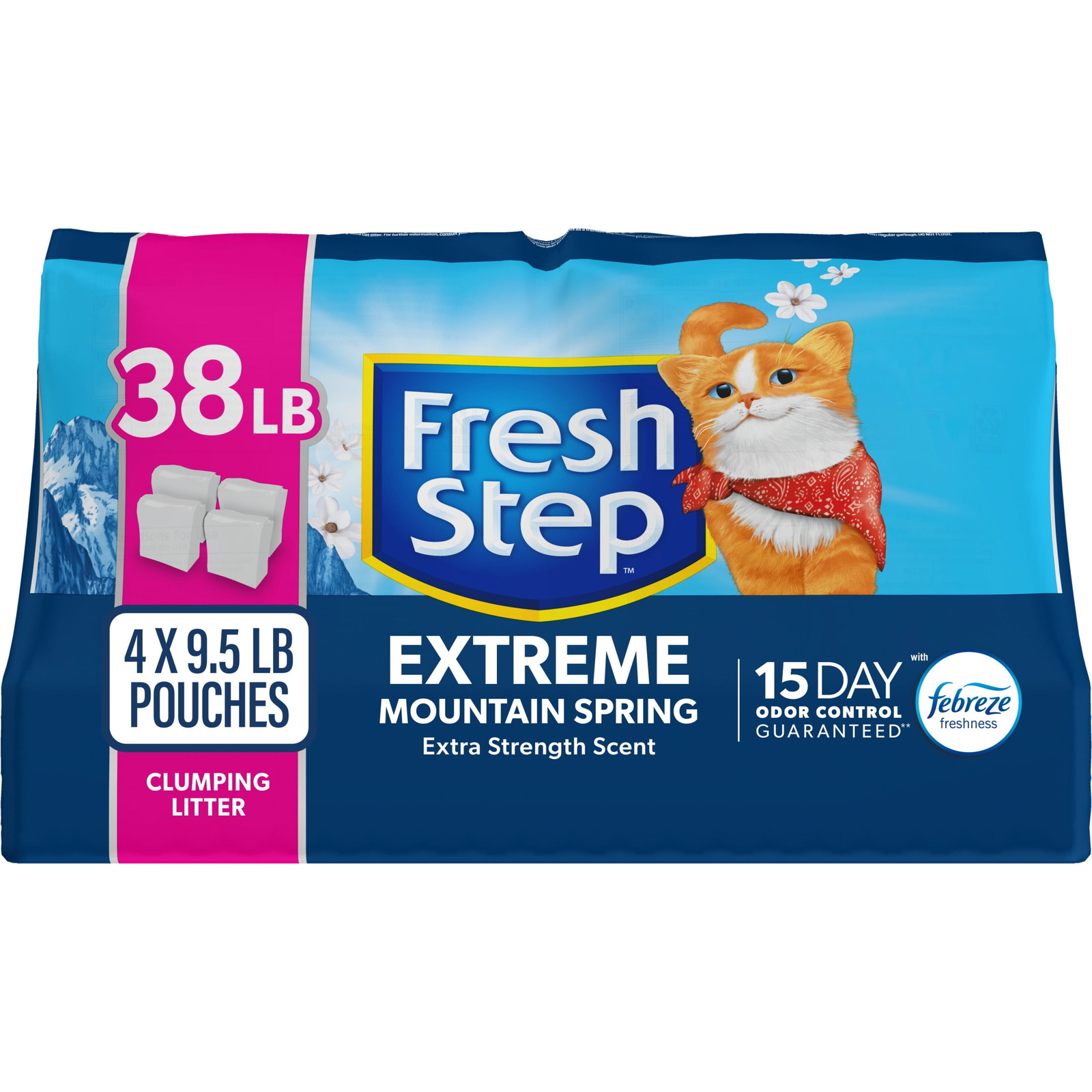 Extreme Scented Clumping Cat Litter with Febreze, Mountain Spring, 38 lbs