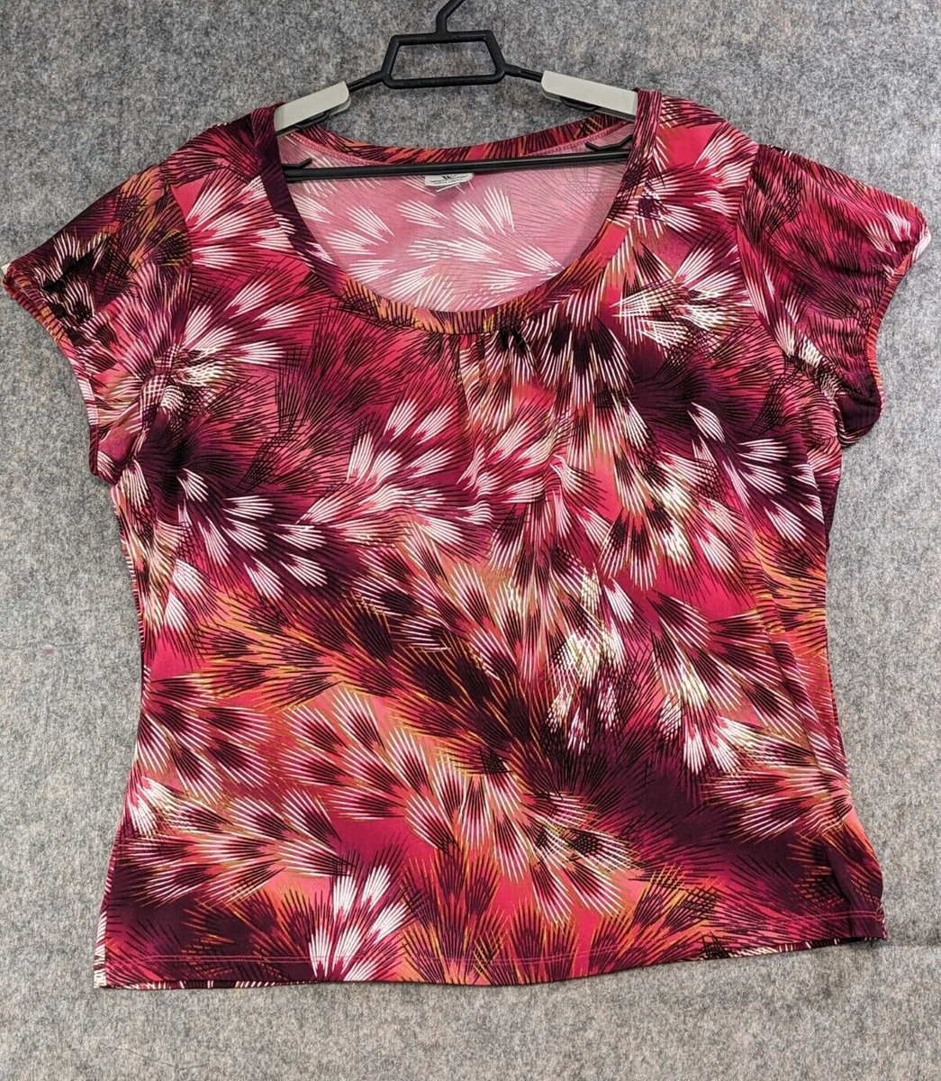 Worthington Top Womens 1X Red White Black Floral Knit Pullover