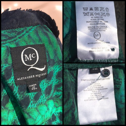 Alexander McQueen Green Silk Mandarin Collar Long Sleeve Button Shirt Size 42 M - Picture 13 of 13