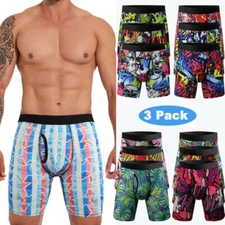 Men Boxer Briefs 3 Pack Long Leg Shorts Comfort Soft Trunks Underwear Quick Dry 