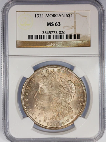 1921 Morgan Silver Dollar NGC MS63 Stunning Light Pink/Blue Toning