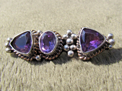 Native American Navajo Emer Thompson Purple Stone Brooch Sterling Silver