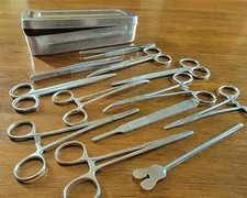 12 Piece Surgical Tool Set with Steel Box, Vintage Medical Style, Oddities