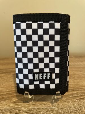 MENS NEFF BLACK WHITE CHECKERED TRIFOLD WALLET