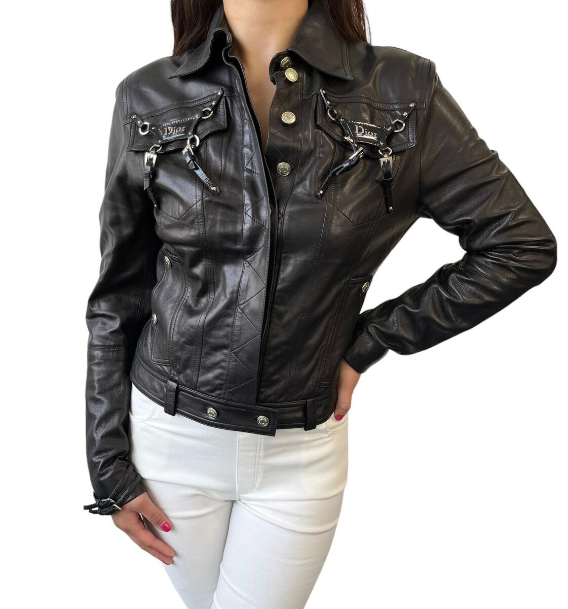Christian Dior Vintage Bondage Logo Leather Jacket #36 Black Christian Dior Vintage Bondage Logo Leather Jacket #36 Black