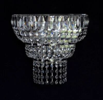 Kristall Wandlampe Silber Chrom halbrund mit 2 Brennstellen Qualität Neu - Bild 1 von 2