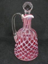 EAPG Hobbs Glass Co's Cranberry Opalescent Ribbed Opal Lattice Cruet