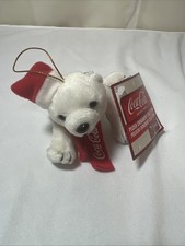 Coca-cola Plush Collectible Ornament With Santa Hat And Scarf