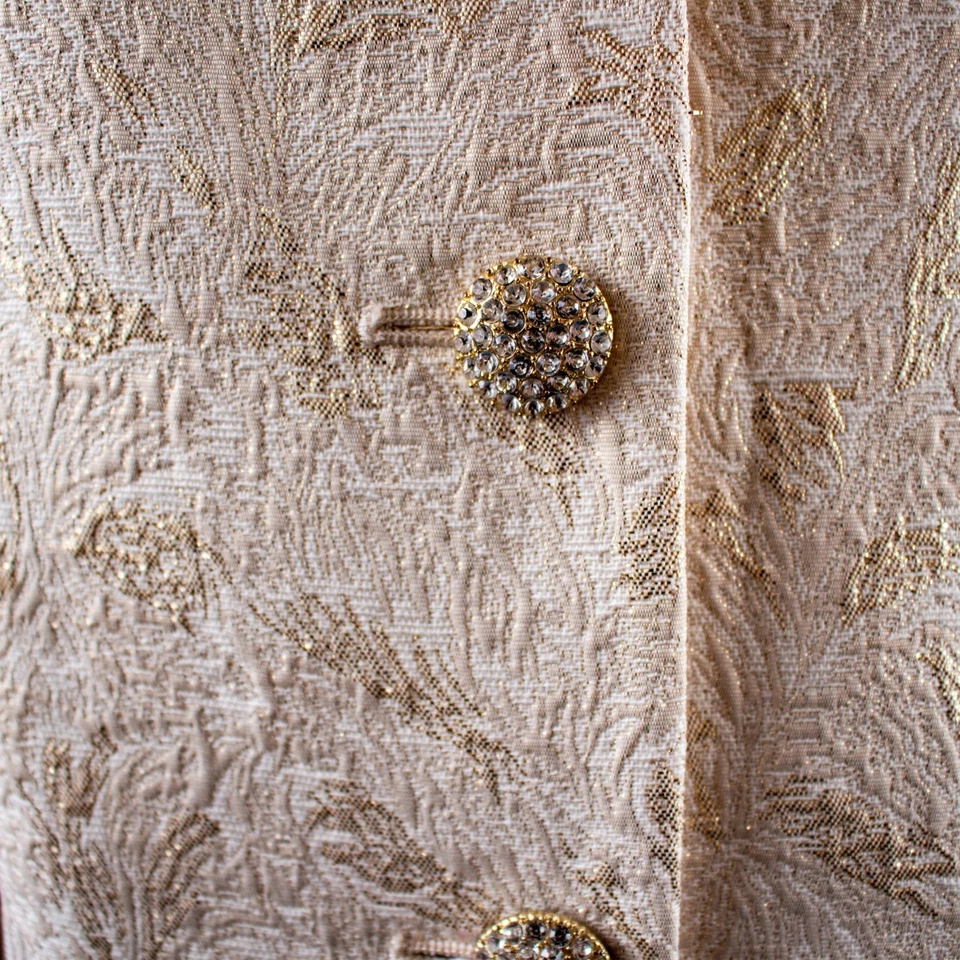 KASPER New Ivory Gold Embellished Floral Rhinestone Women Skirt Suit Size 16 - Image 3 of 4