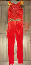 Adult Large Revolution Red Yellow Feather Bird Sleeveless Dance Unitard Costume
