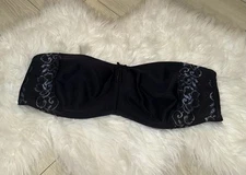 Curvation Strapless Bra Unlined Underwire Lace Trim Womens 42C Black