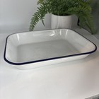 Vintage Large Enamel Roasting/Baking Rectangular Dish Fridge Tray White Blue