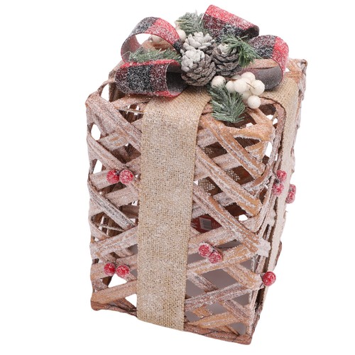 Regalo Navidad Regalo Cajas de Ratán Bajo Árbol de Navidad Decoración con Bayas Pino - Imagen 6 de 12