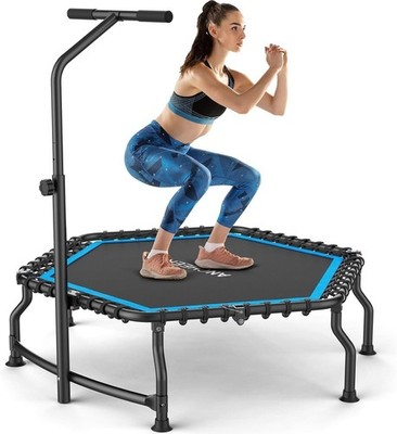 50'' Rebounder Trampoline for Adults w/ Bar 550 LB Mini Trampoline Bungee Jumping