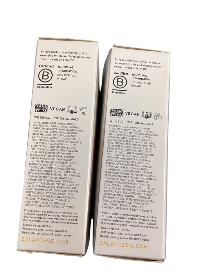 Balance Me AHA Glow Mask Set Of 2 50ml Skincare Vegan Exfoliating Facecare New - Image 4 of 4