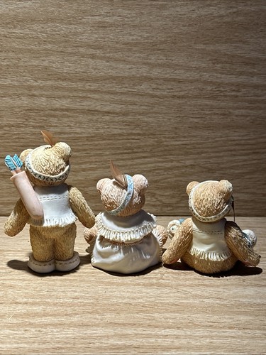 Lot of 3 Thanksgiving Indians Cherished Teddies Indian Bears Limited Edition - Picture 5 of 8