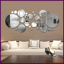 26 PCs 3D Acrylic Mirror Wall Sticker, round Mirror, DIY Bedroom, Bathroom