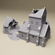 Destroyed Village Church WW2 Normandy wargaming terrain 28mm, 20mm, HO, 15mm