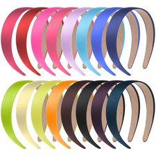 16 Pcs Satin Headbands Bulk 1 Inch Anti-Slip Ribbon Hair Bands Plain Hard Headba