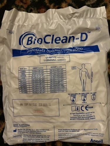 10PK Disposable Coveralls SIZE M (Non-Sterile) Ansell BioClean #BDCHT-M *READ* image 6