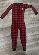 LAZY ONE Red Plaid 100% Cotton Union Suit 1 Pc Pajama Unisex Size 6 Bear Cheeks