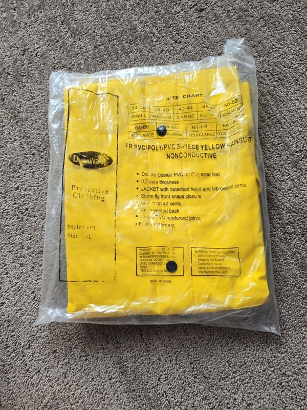 DuraWear PVC Rainsuit - Nonconductive - Yellow XL  Jacket,Pants,Hood FREE SHIP!