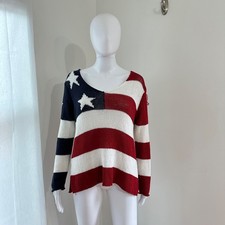 Wooden Ships Paola Buendia Sz S/M Patriotic American Flag Chunky Sweater Airy