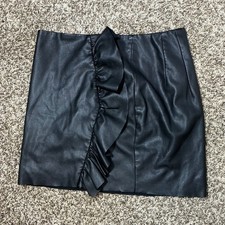 Express Black Faux Leather Ruffle Front Mini Skirt Vegan Leather Size 8