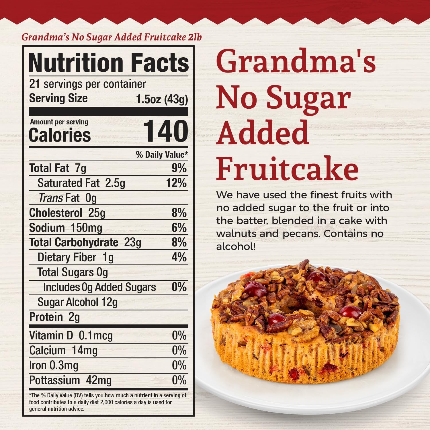 Rich and Moist Sugar-Free Fruitcake, Handcrafted from Grandma's Recipe, 24 oz