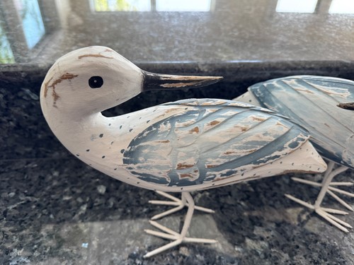 Vintage Coastal Wooden Carved Seagulls  Bird Statues 8.5"  Inches Height  Sweet - Picture 10 of 10