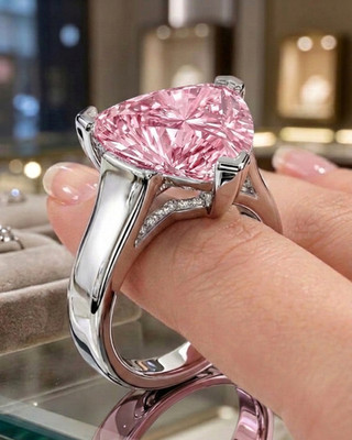 4.30 Ct Certified Trillion Cut Pink Natural Diamond Ring VVS1 White Gold Finish
