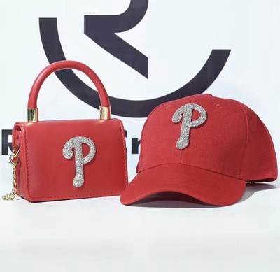 Women s Rhinestone P Logo Baseball Cap & Mini Handbag Set, One Size, Multicolor