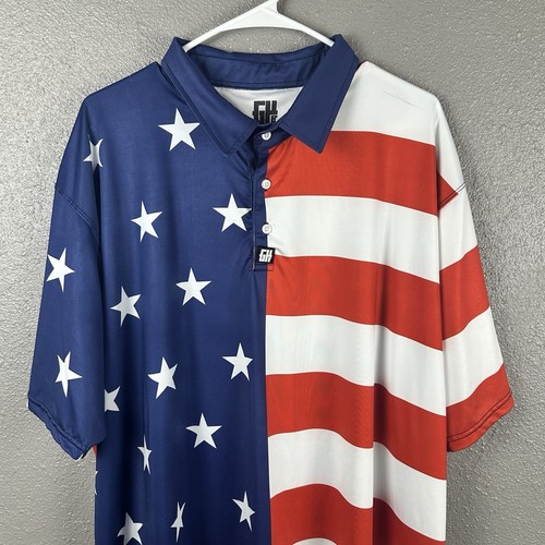 Greater Half American Flag Golf Polo Shirt Men’s XXL 4th July Performance READ - Picture 2 of 11