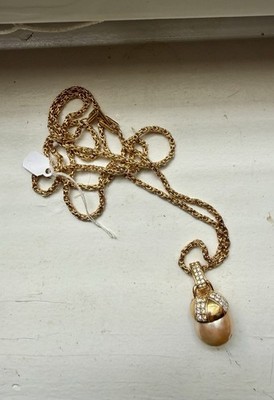Vintage 80s Givenchy Gold Tone Long Faux Pearl Pendant Necklace 