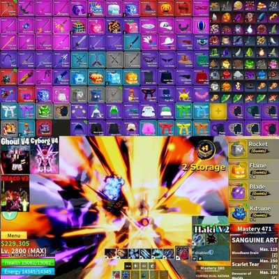 Blox Fruit CyborV4 GhoulV4 Sanguine Perm Kitsune 2 Storage Haki V2 Scythe Anchor