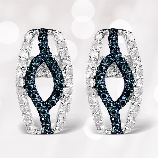 0.42ct Blue & White Diamond Sterling Silver Earrings