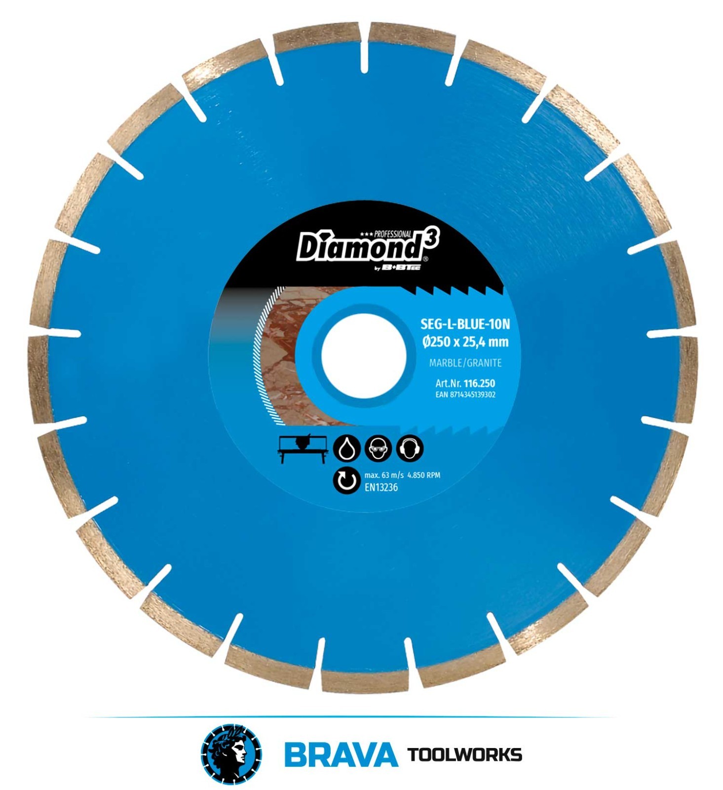 Tile Saw Blade 250mm Wet Diamond Segmented Marble Granite Stone BRAVA SEG-L Blue