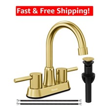 Lead-Free Gold Bathroom Faucet: Brushed Finish with Pop-Up Drain  Two Handles