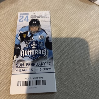 2022 Milwaukee Admirals vs Colorado Eagles Ticket stub 2/27 Cole Schneider