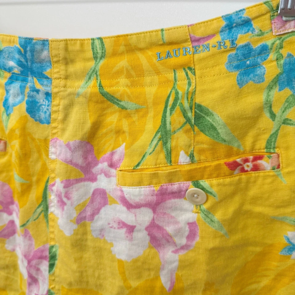 Lauren Ralph Lauren Floral Linen Shorts High Rise 6" Inseam Yellow 16 - Image 4 of 4