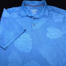 Tommy Bahama TECH Polo Mens XL IslandZone Blue Jacquard Leaf POLY Performance